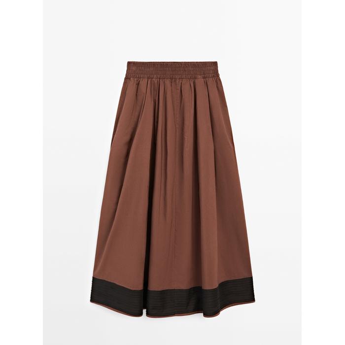 Midi flared skirt with ribbon detail цвет: Шоколадный