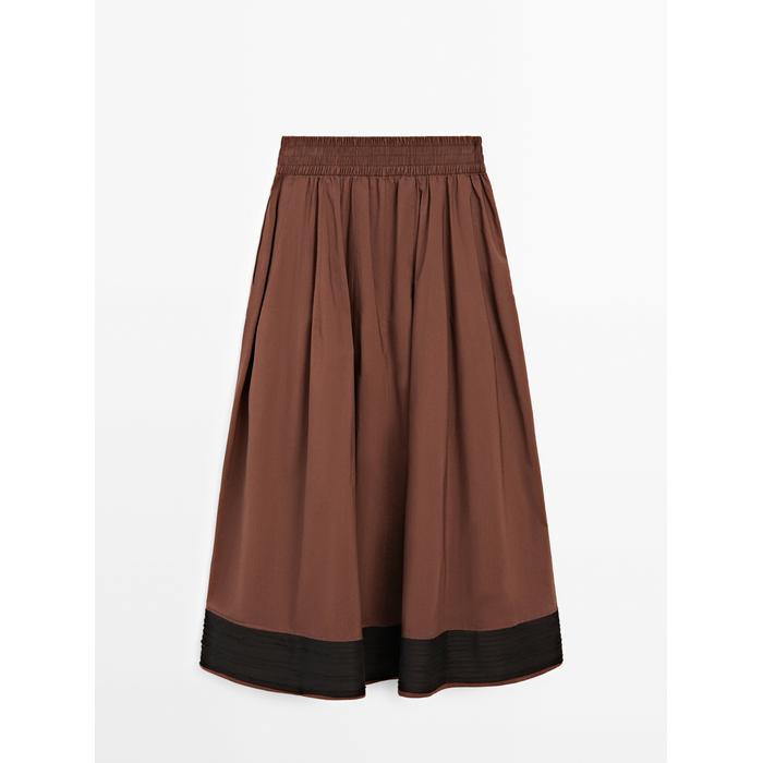 Midi flared skirt with ribbon detail цвет: Шоколадный