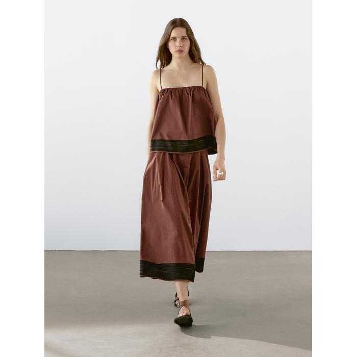 Midi flared skirt with ribbon detail цвет: Шоколадный