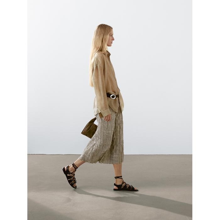 Fluid midi skirt with striped detail цвет: Дымчатый