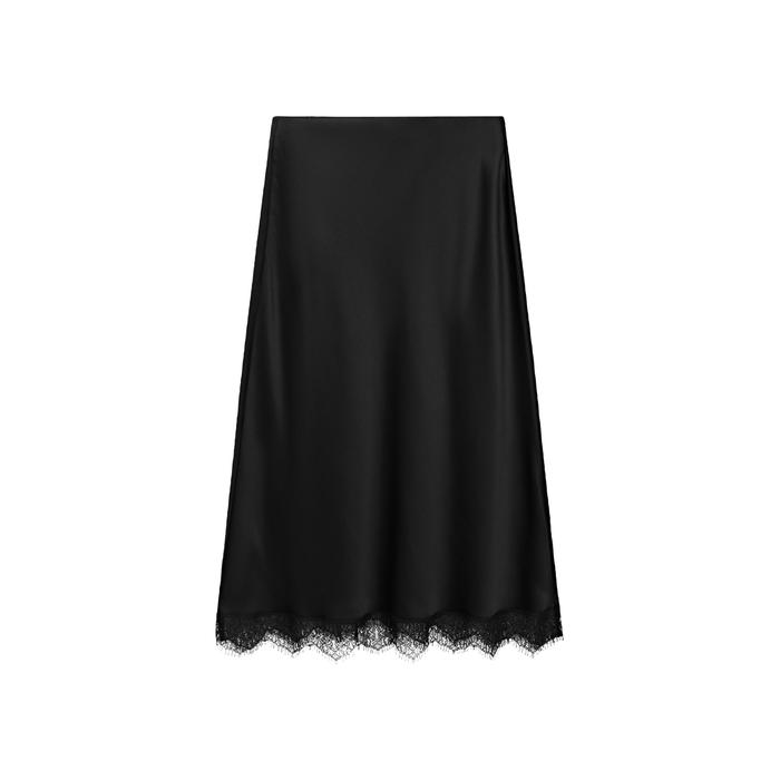 Satin midi skirt with lace details цвет: Черный