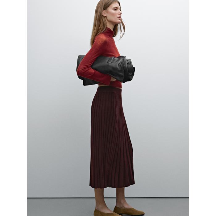 Stretch pleated midi skirt цвет: Гранатовый