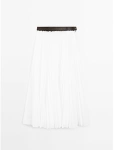 Pleated skirt with leather detail цвет: Белый