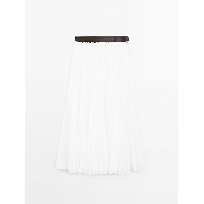 Pleated skirt with leather detail цвет: Белый