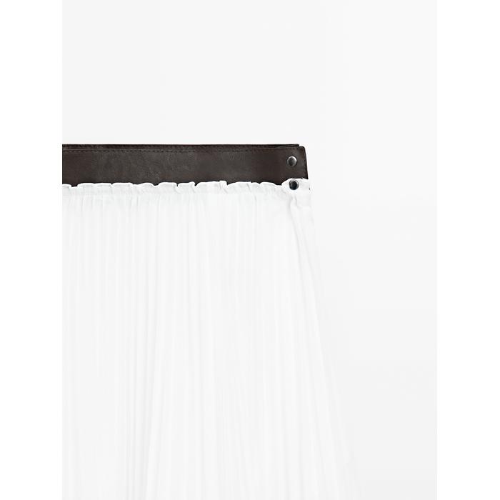 Pleated skirt with leather detail цвет: Белый