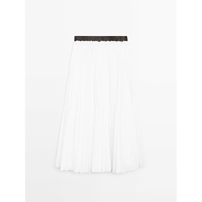 Pleated skirt with leather detail цвет: Белый