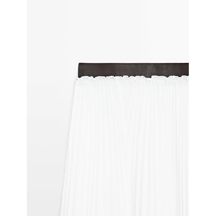 Pleated skirt with leather detail цвет: Белый
