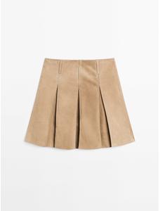 Suede leather pleated skirt цвет: Дымчатый