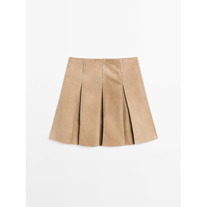 Suede leather pleated skirt цвет: Дымчатый