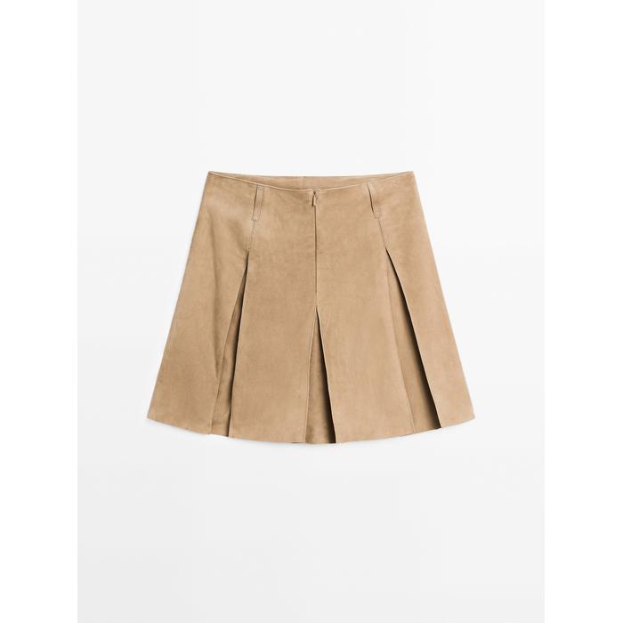 Suede leather pleated skirt цвет: Дымчатый