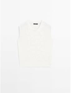 Sleeveless top with lace detail цвет: Натуральный, кремовый