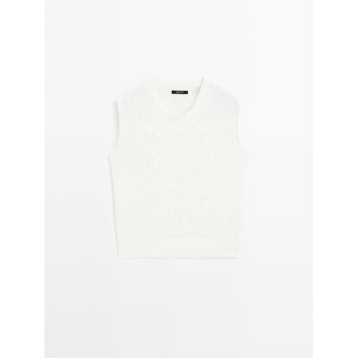 Sleeveless top with lace detail цвет: Натуральный, кремовый