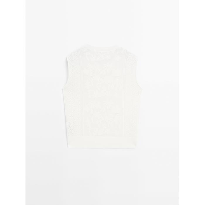 Sleeveless top with lace detail цвет: Натуральный, кремовый