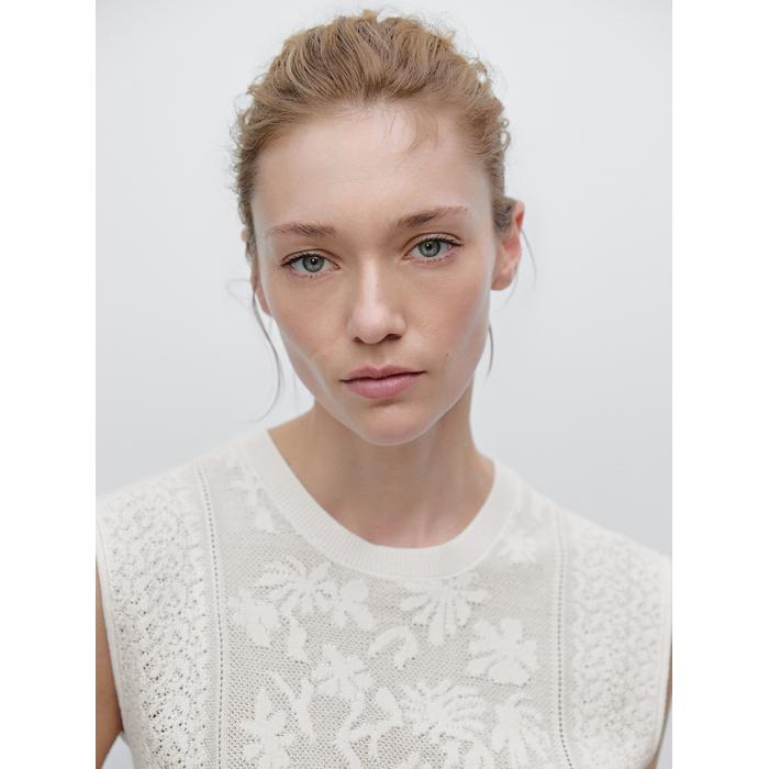 Sleeveless top with lace detail цвет: Натуральный, кремовый
