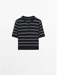 Short sleeve striped cotton sweater цвет: Темно-синий