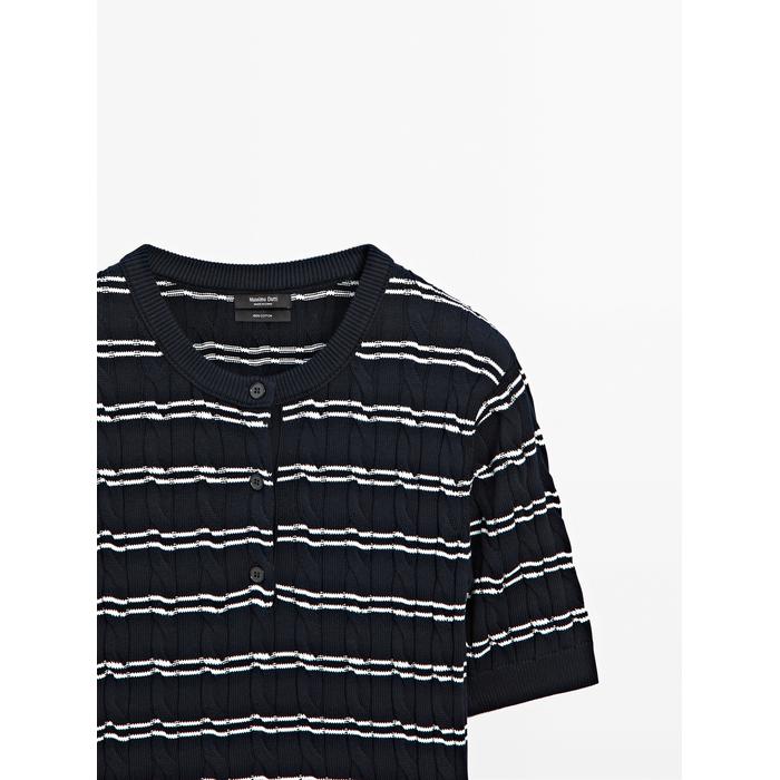 Short sleeve striped cotton sweater цвет: Темно-синий