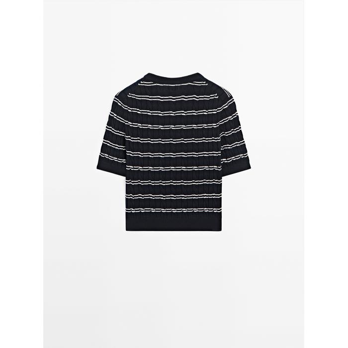 Short sleeve striped cotton sweater цвет: Темно-синий