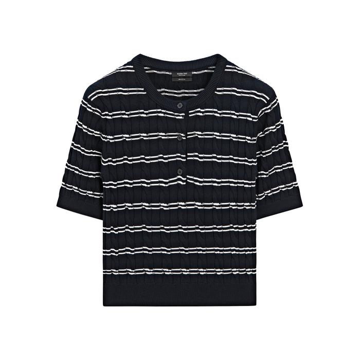 Short sleeve striped cotton sweater цвет: Темно-синий