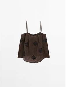Fluid textured top with embroidered detail цвет: Шоколадный