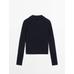 Cotton polo neck braided knitted sweater цвет: Темно-синий
