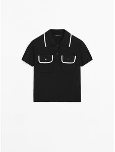 Short sleeve rib contrast knitted sweater цвет: Черный