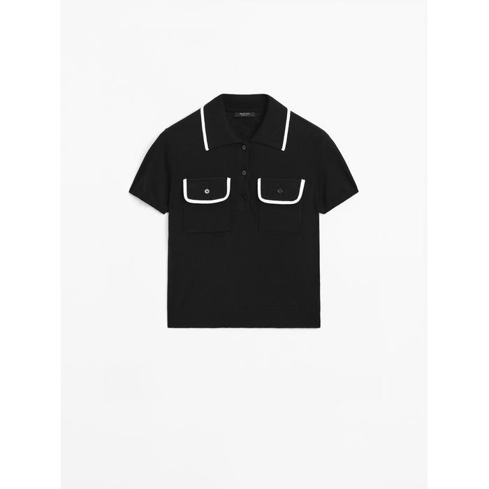 Short sleeve rib contrast knitted sweater цвет: Черный