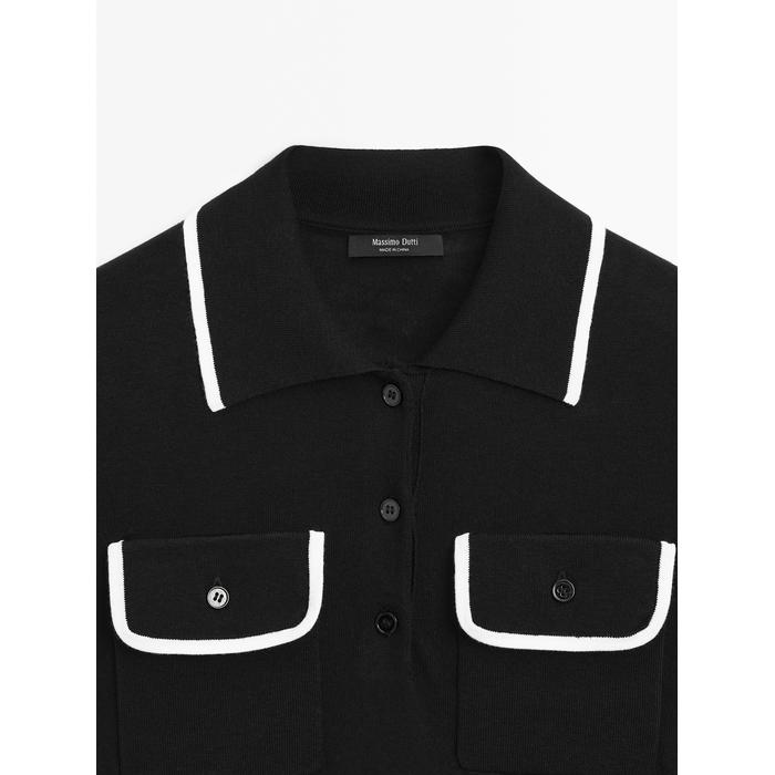 Short sleeve rib contrast knitted sweater цвет: Черный