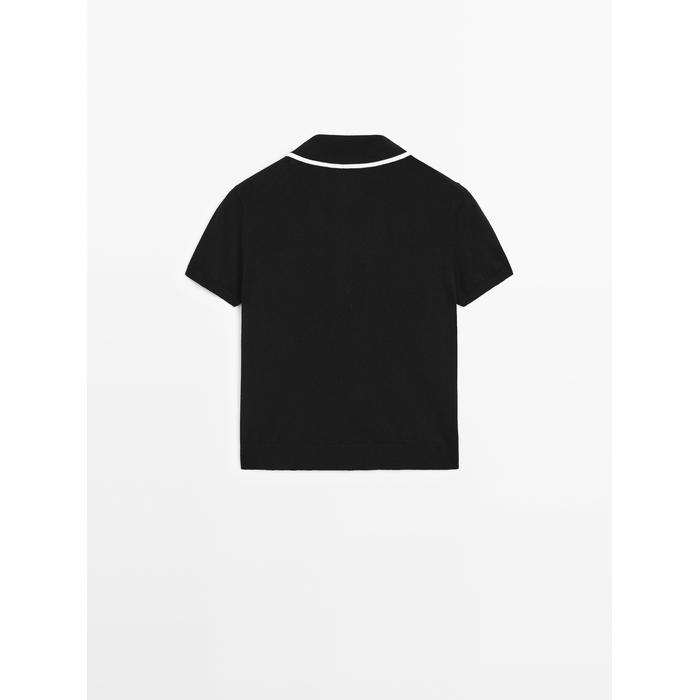 Short sleeve rib contrast knitted sweater цвет: Черный