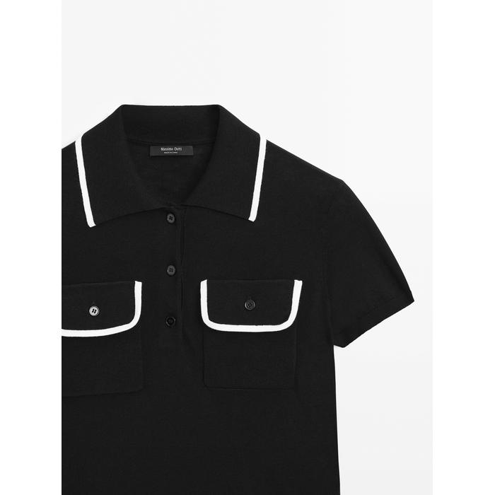 Short sleeve rib contrast knitted sweater цвет: Черный