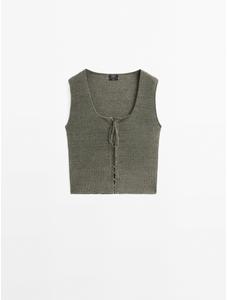 Corset-style knit top with linen цвет: Зеленоватый