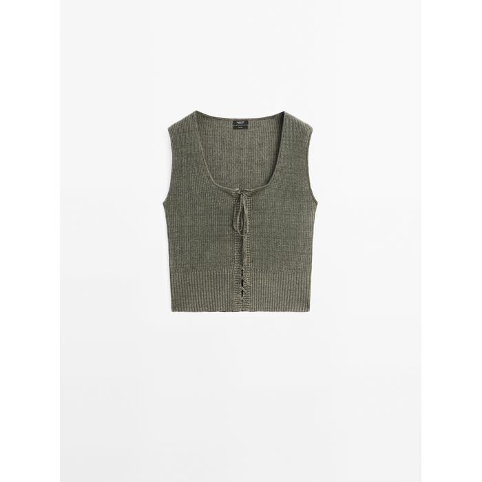 Corset-style knit top with linen цвет: Зеленоватый