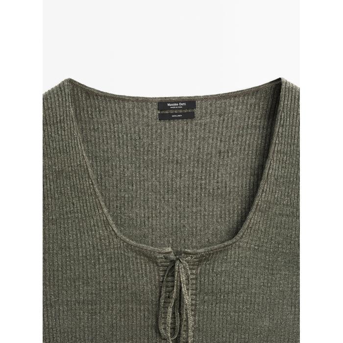 Corset-style knit top with linen цвет: Зеленоватый