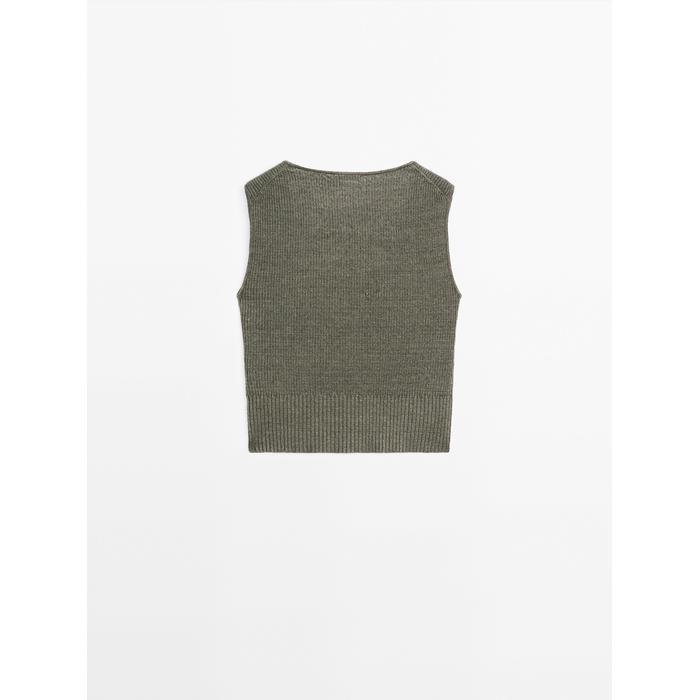 Corset-style knit top with linen цвет: Зеленоватый