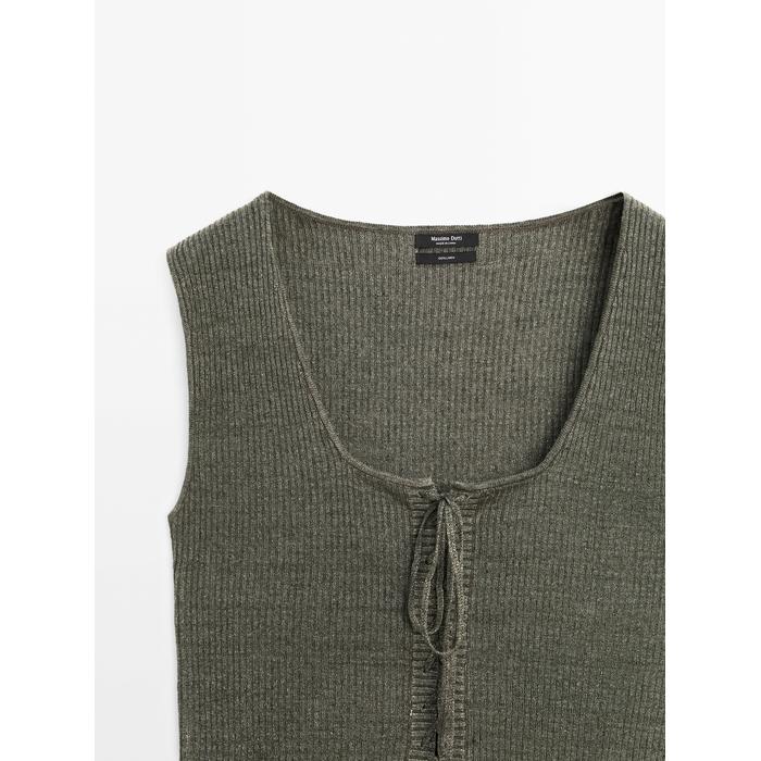 Corset-style knit top with linen цвет: Зеленоватый