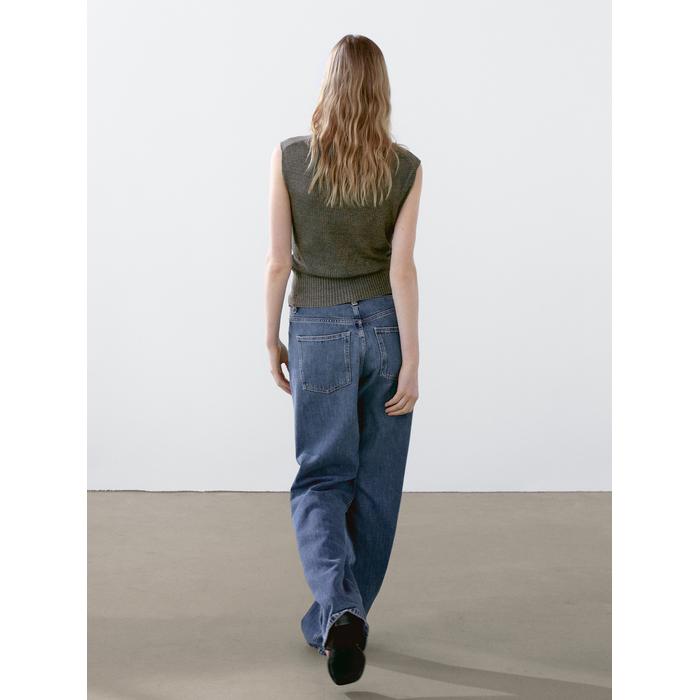 Corset-style knit top with linen цвет: Зеленоватый