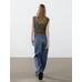 Corset-style knit top with linen цвет: Зеленоватый