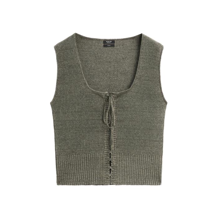 Corset-style knit top with linen цвет: Зеленоватый
