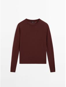Knitted sweater round neck cotton blend цвет: Коричневый