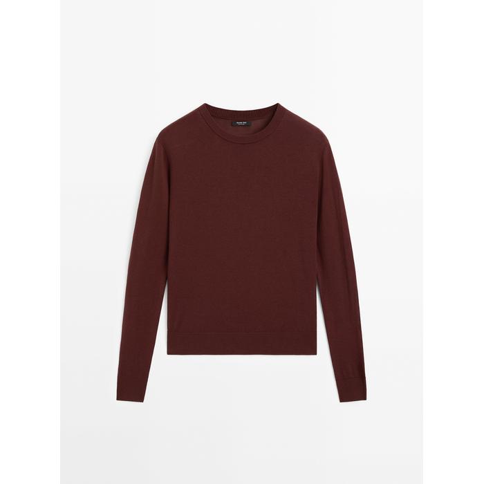 Knitted sweater round neck cotton blend цвет: Коричневый