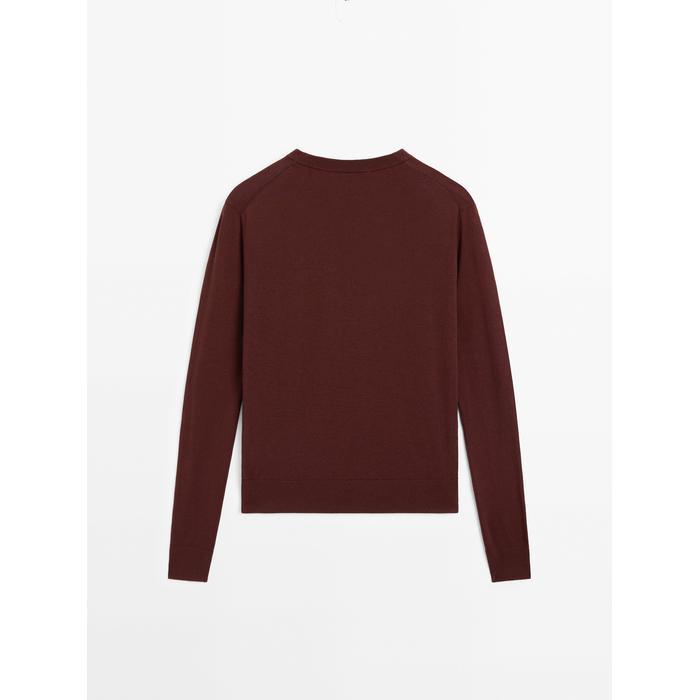 Knitted sweater round neck cotton blend цвет: Коричневый