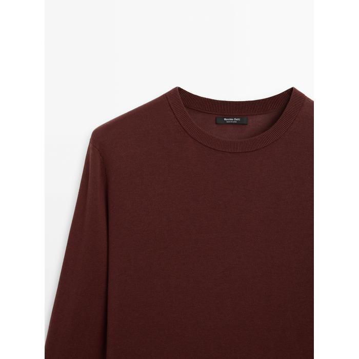 Knitted sweater round neck cotton blend цвет: Коричневый