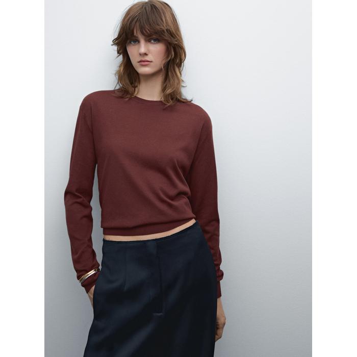 Knitted sweater round neck cotton blend цвет: Коричневый