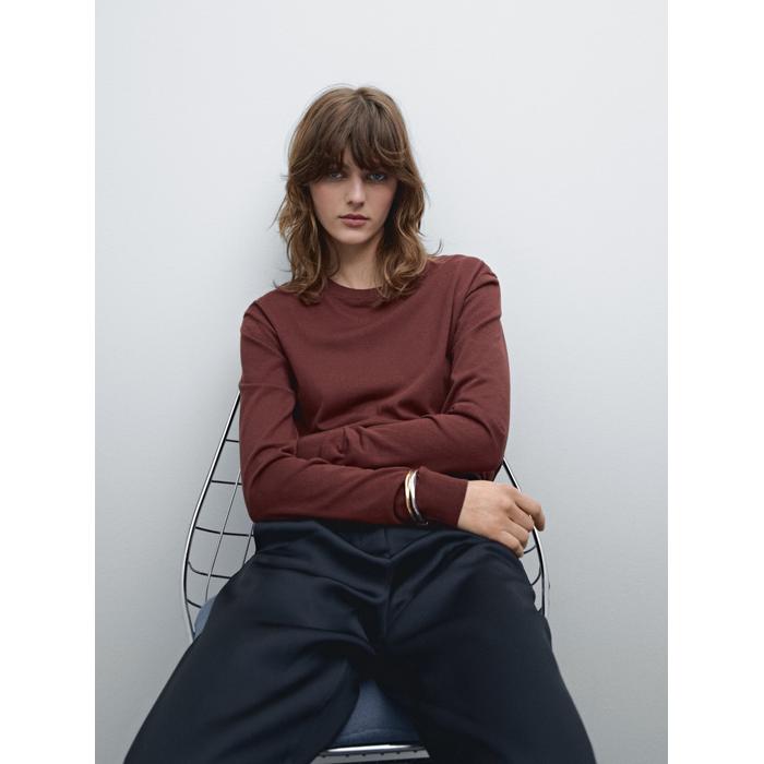 Knitted sweater round neck cotton blend цвет: Коричневый