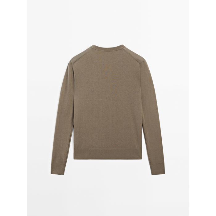 Knitted sweater round neck cotton blend цвет: Кротово-коричневый