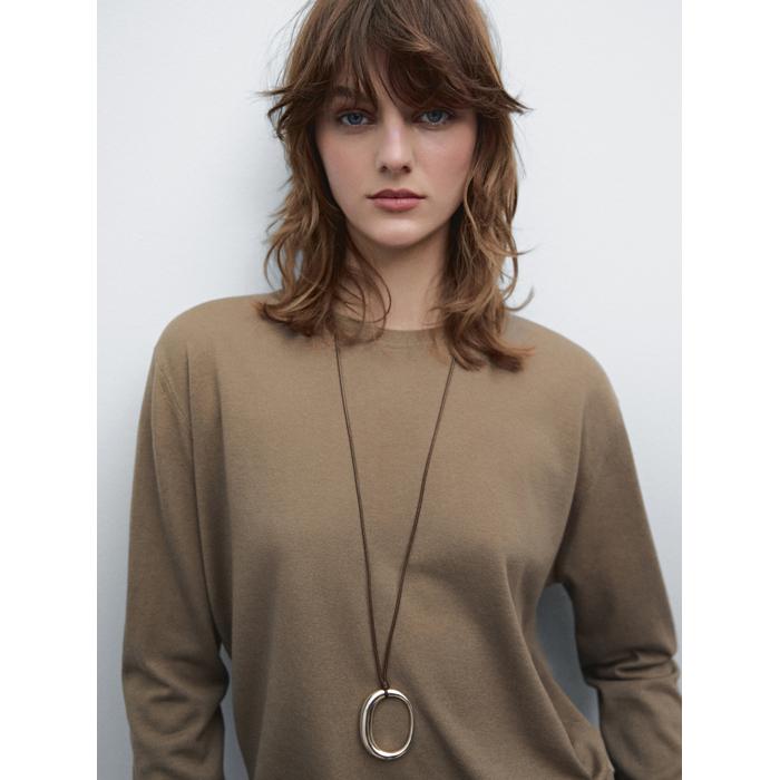 Knitted sweater round neck cotton blend цвет: Кротово-коричневый