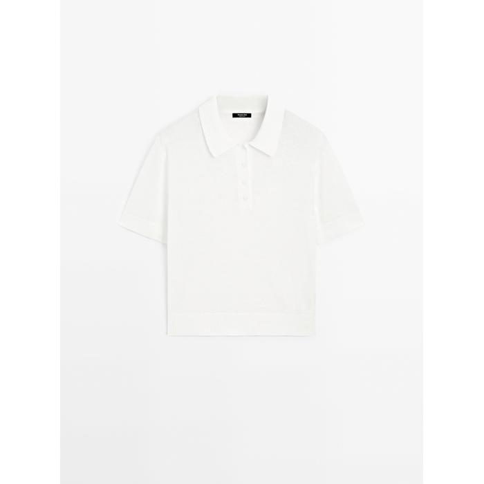 Openwork polo knit linen blend jumper цвет: Оптический белый