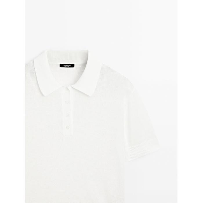 Openwork polo knit linen blend jumper цвет: Оптический белый