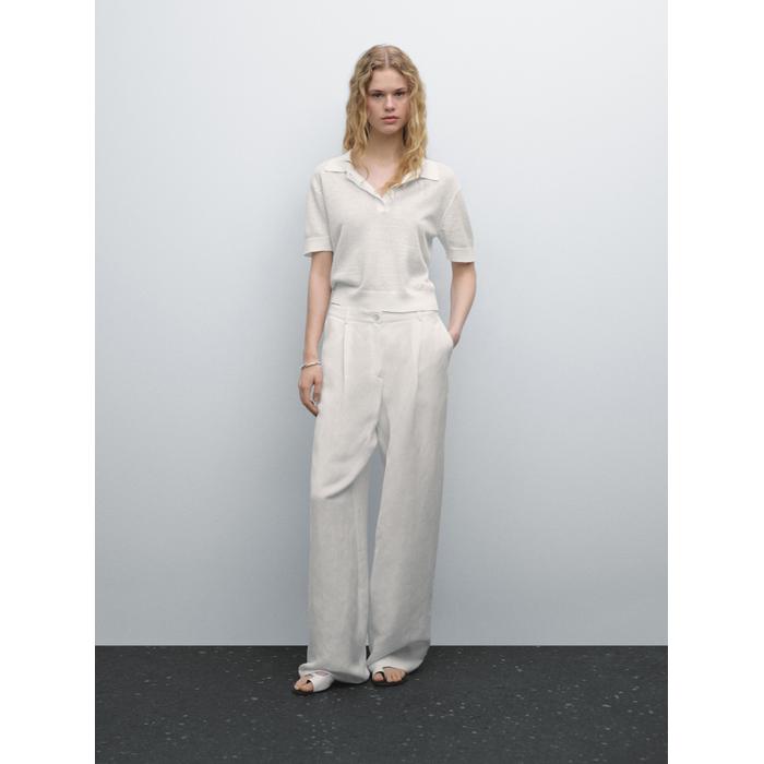 Openwork polo knit linen blend jumper цвет: Оптический белый