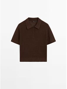 Openwork polo knit linen blend jumper цвет: Коричневый