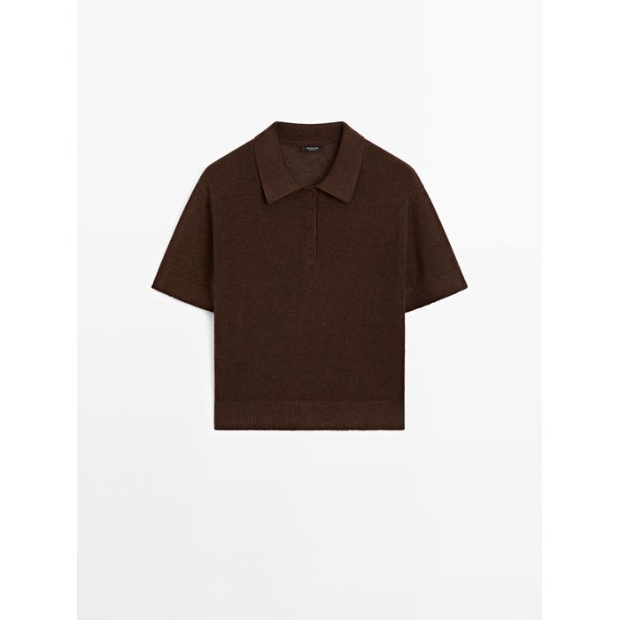 Openwork polo knit linen blend jumper цвет: Коричневый